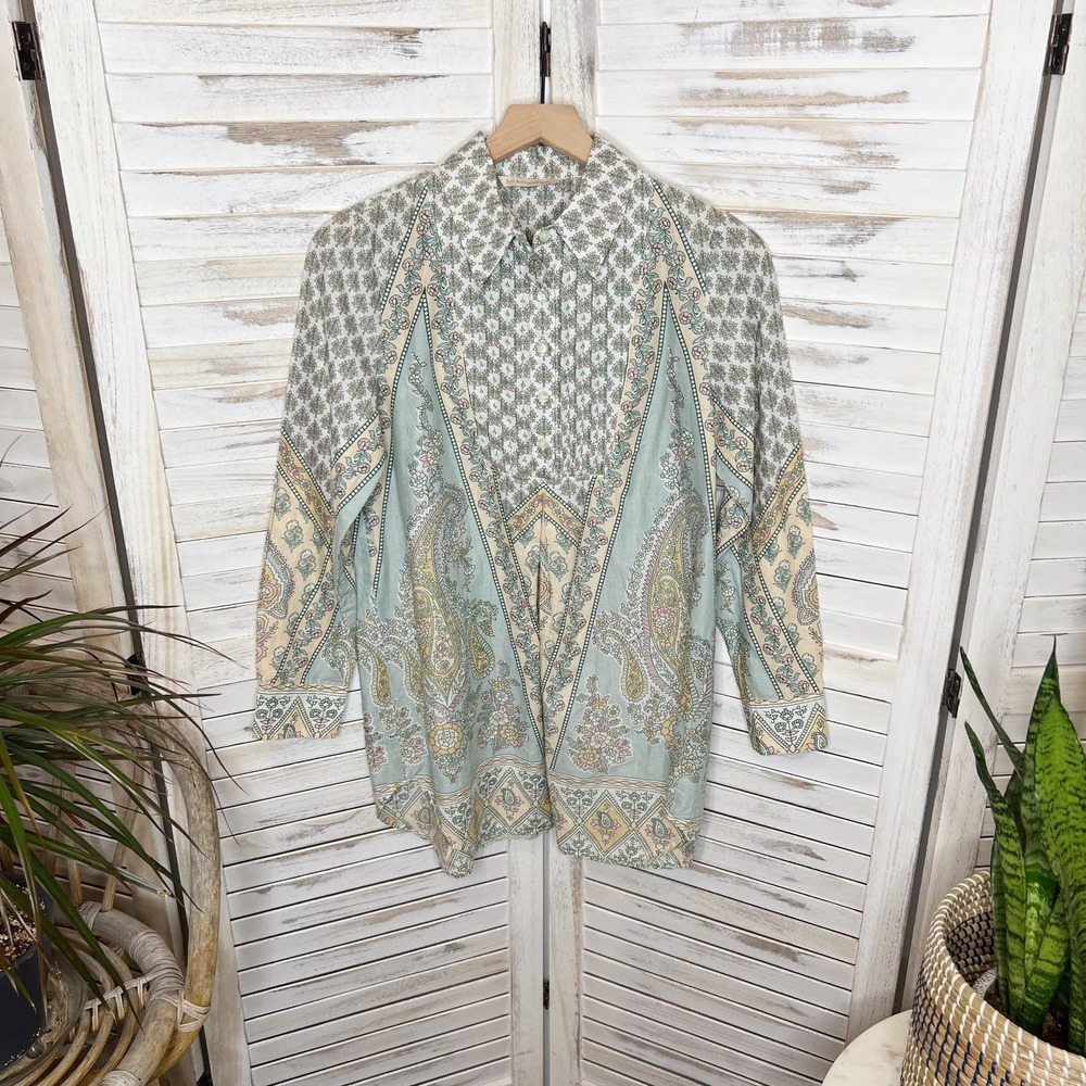 SOFT SURROUNDINGS Women's Tabitha Paisley Sky Pintuck Tunic Top Cotton Pastel XS